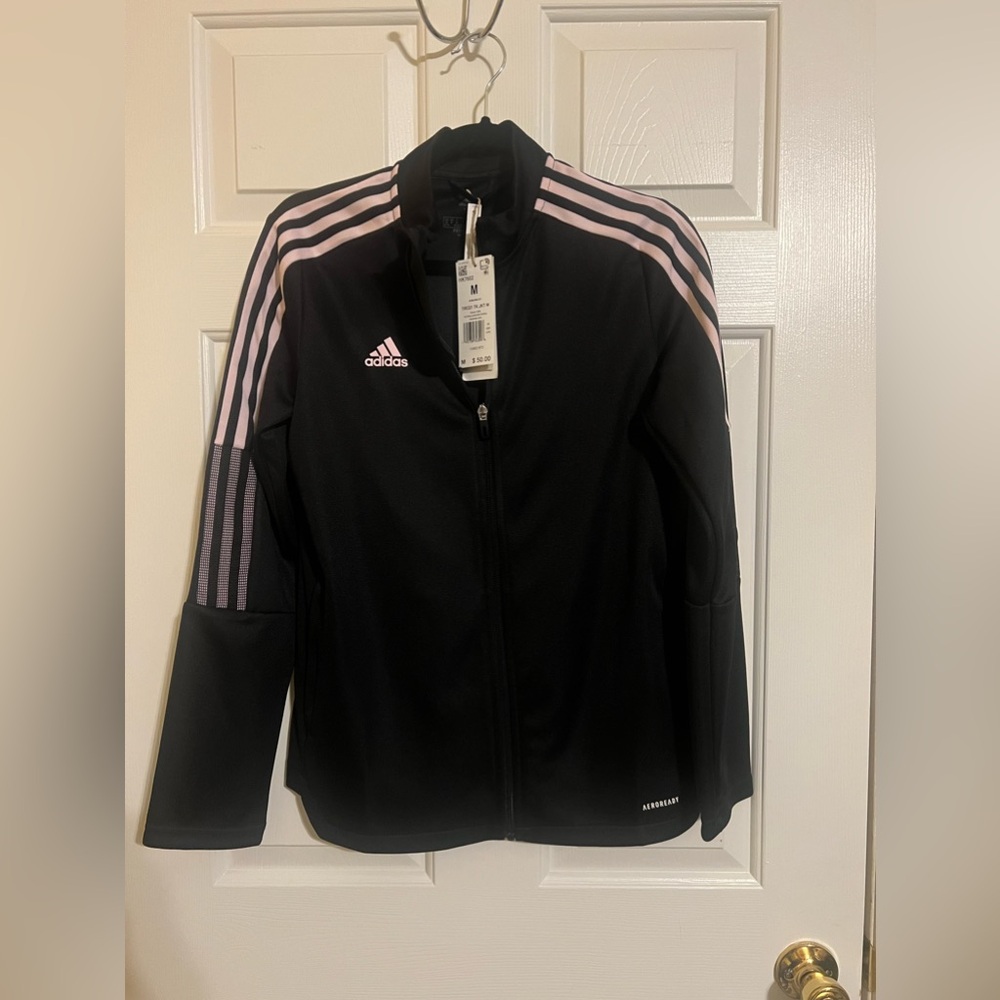 NWT Adidas Black w/ Clear Pink Stripes Jacket | Women’s M | Model No. HK7602
